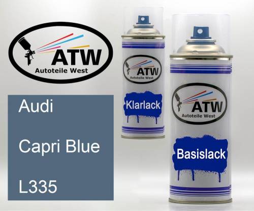 Audi, Capri Blue, L335: 400ml Sprühdose + 400ml Klarlack - Set, von ATW Autoteile West.